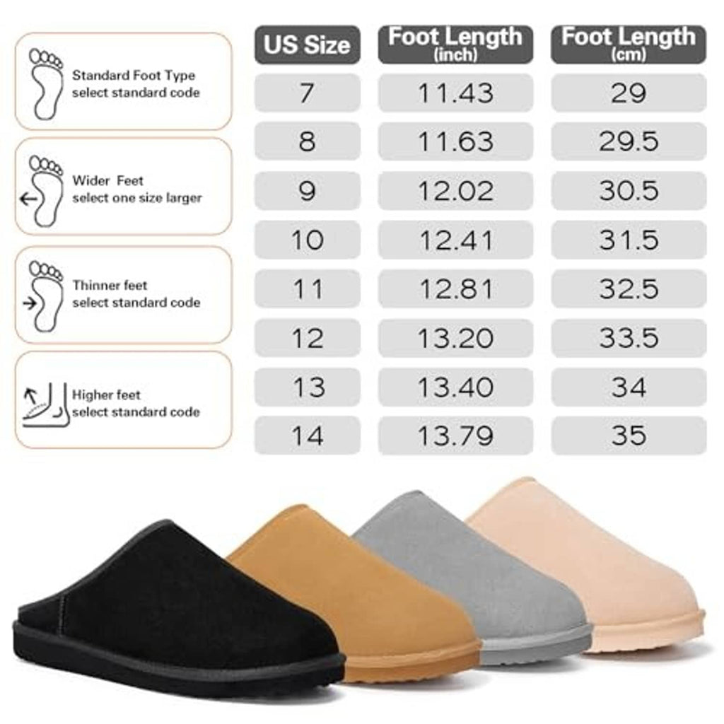 Men's slip-on slippers in chestnut, black, gray, and beige
