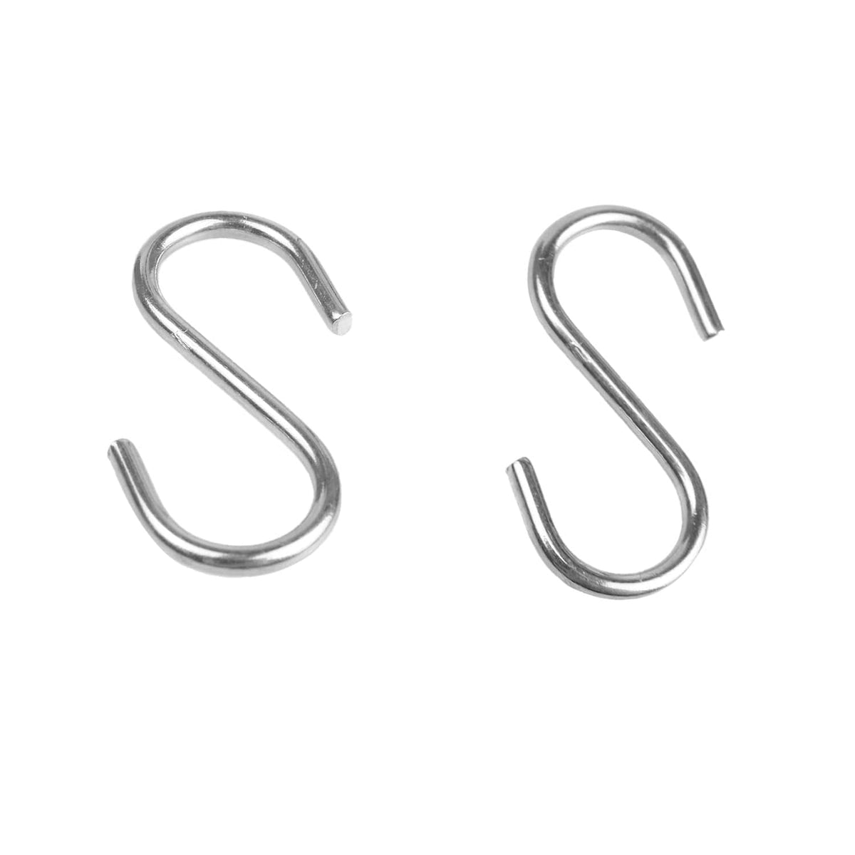 Two small stainless steel S hooks with curved open ends