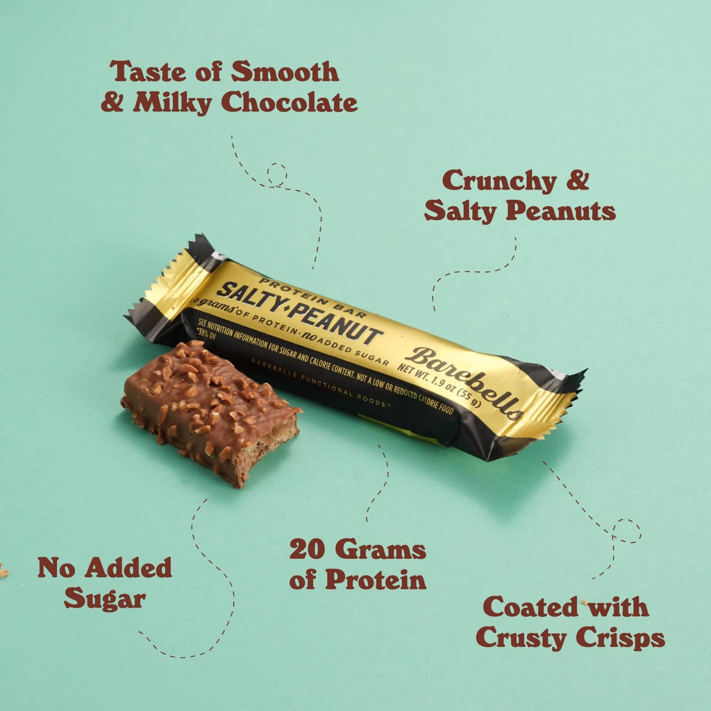 Salty Peanut protein bar with milky chocolate coating and crunchy crisp pieces