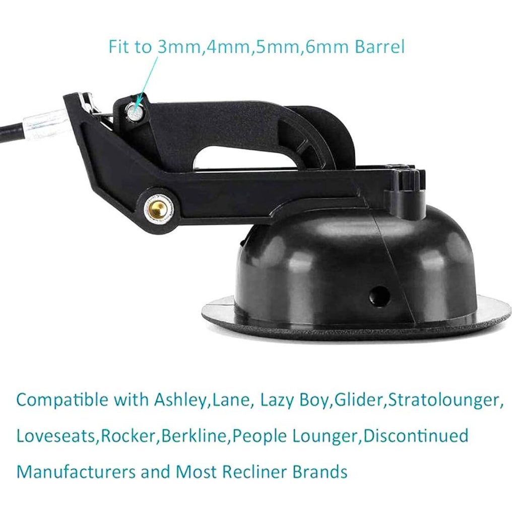 Black recliner release handle mechanism with mounting base and metal cable