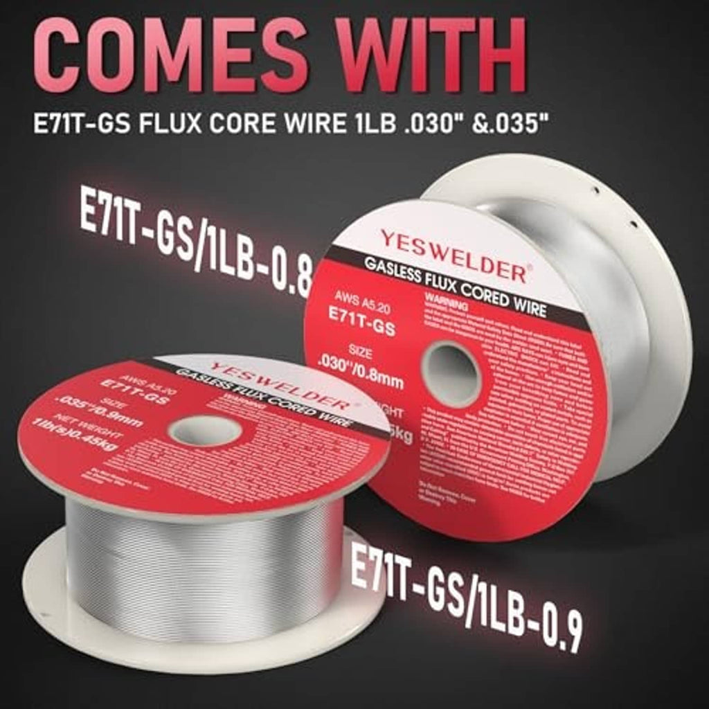 Flux core wire spool set E71T-GS with silver and red reels