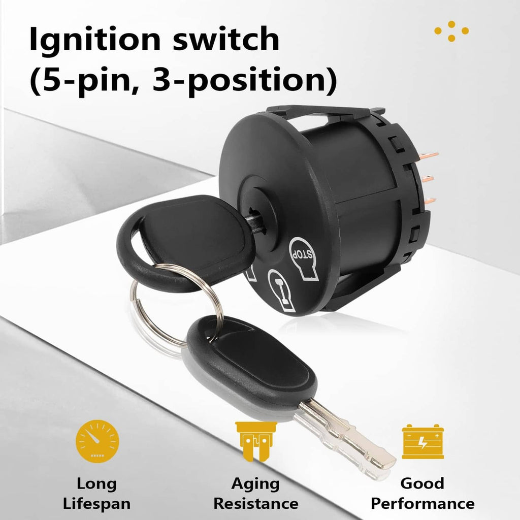 Black 5-pin ignition switch with two keys and key ring, 3-position