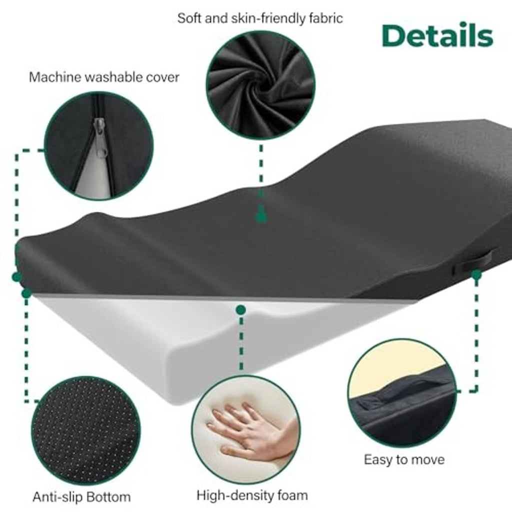 Black foam massage bed topper with anti-slip bottom and smooth machine-washable cover