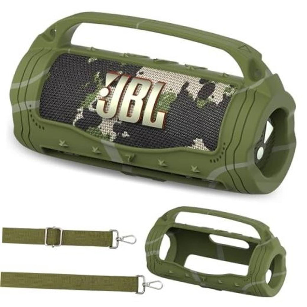 Green silicone protective case for JBL Flip 7 portable Bluetooth speaker