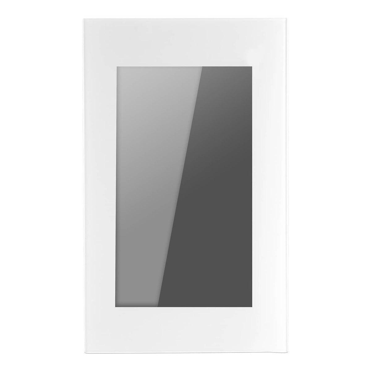 White wall thermostat with dark LCD window and slim touchscreen design