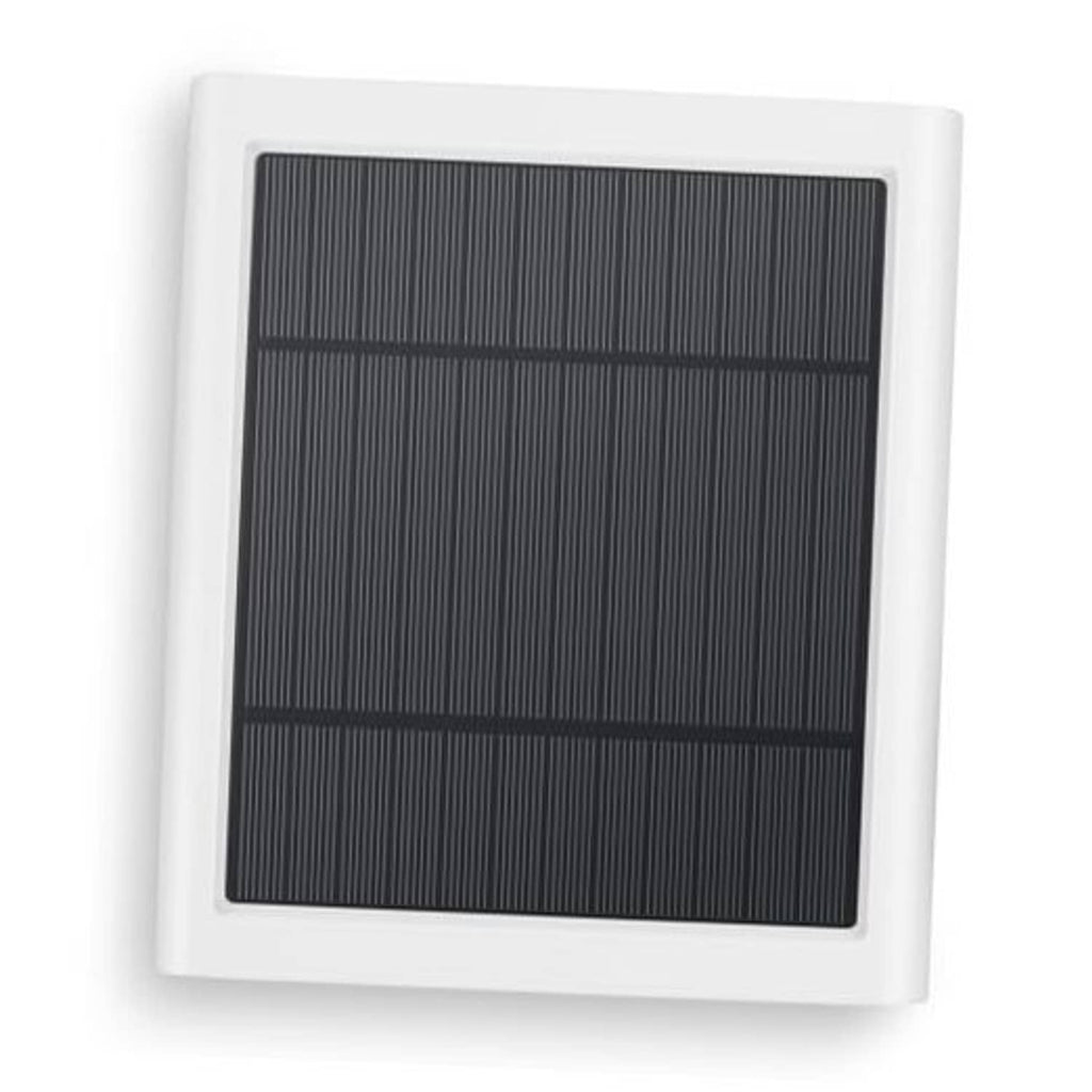 White solar panel with dark photovoltaic cell grid for Ring-style camera charging