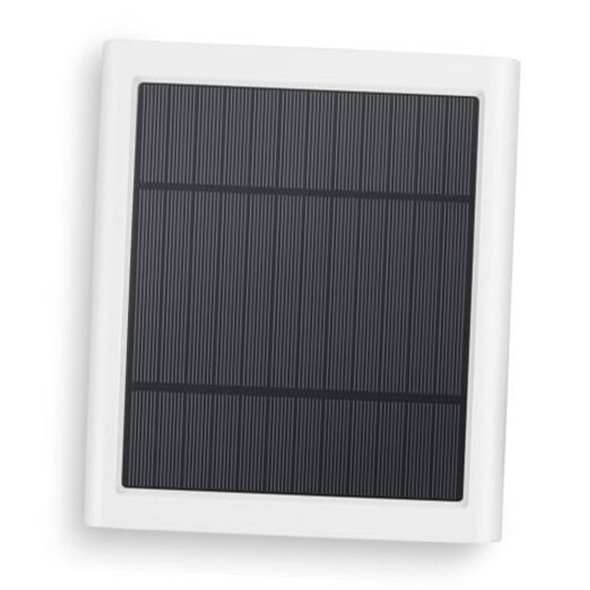 White solar panel with dark photovoltaic cell grid for Ring-style camera charging