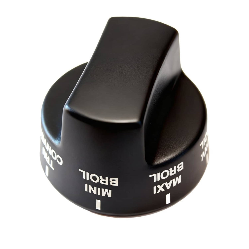 Black oven select control knob with Bake and Off markings