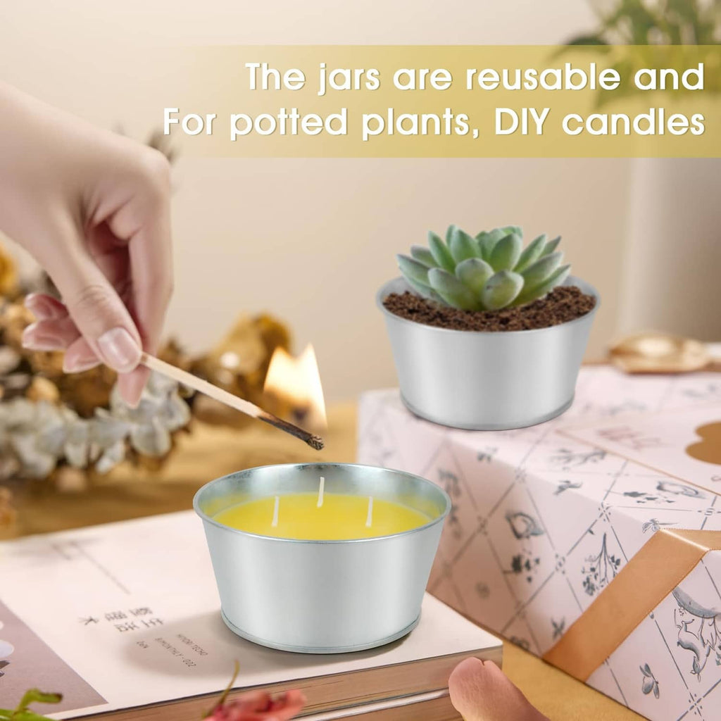Person lighting citronella candle in silver tin with yellow wax and a wick