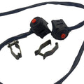 Motorcycle kill switch assembly with black housing, red push button, and wire leads