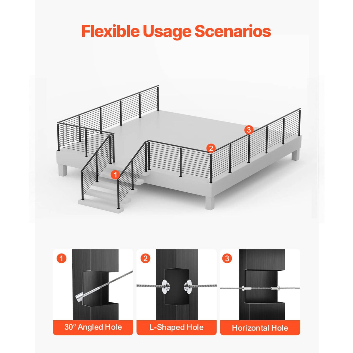 Cable railing system with corner and straight-run post layouts and black rails