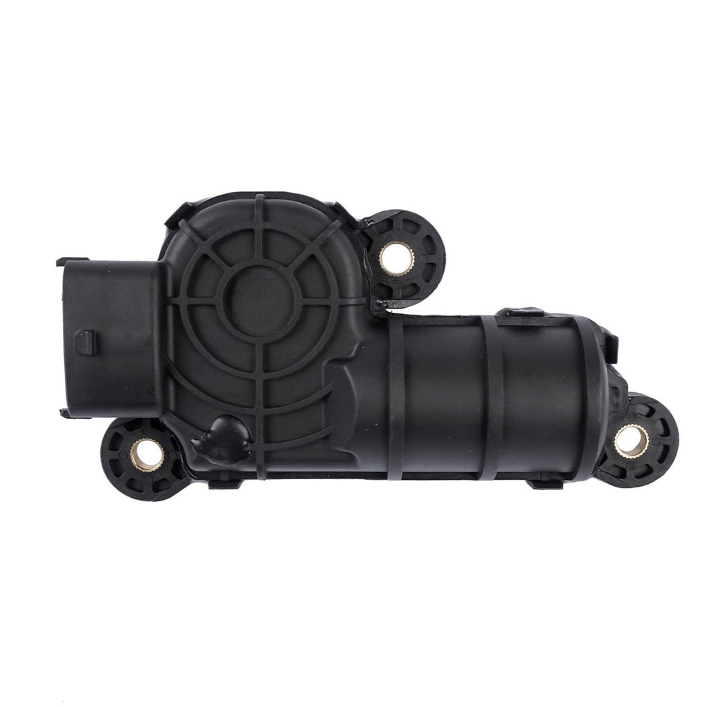 Black intake manifold runner control motor with circular actuator cover and side wiring port