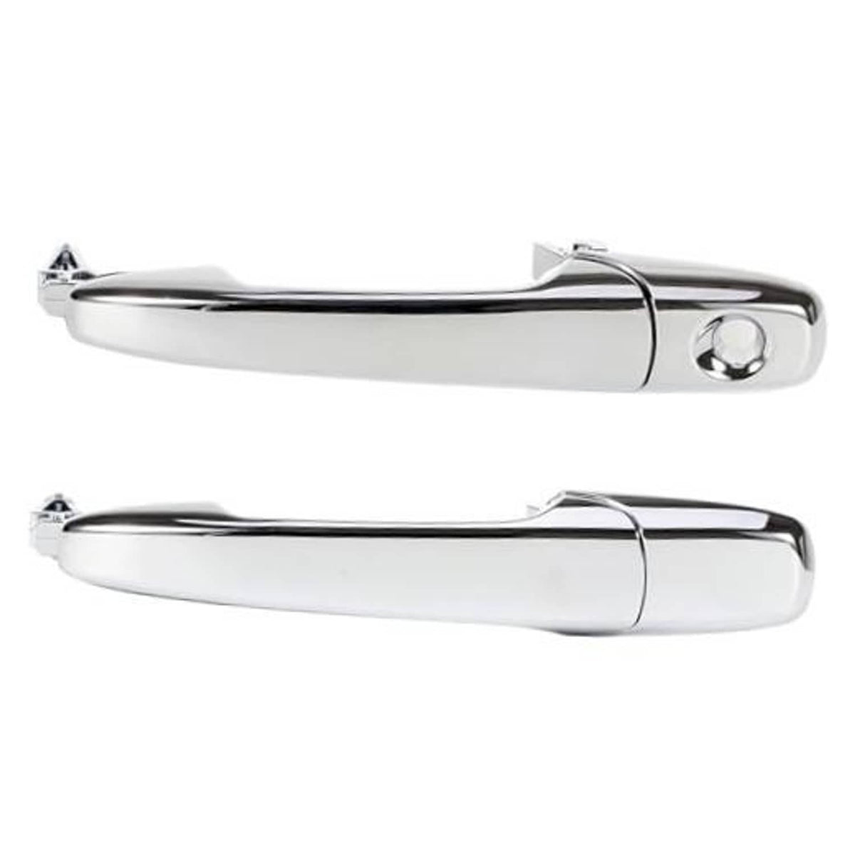 Exterior chrome front door handle with key cylinder, driver/passenger side replacement set