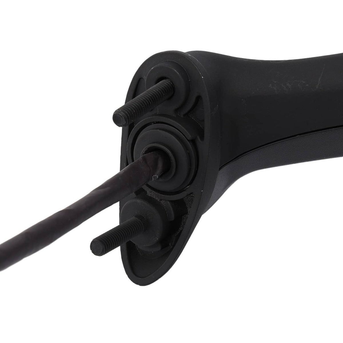 Motorcycle mirror mount bracket with black hardware and threaded studs