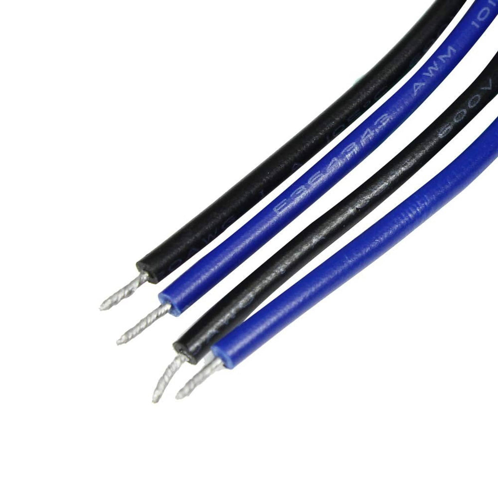 Strobe controller cable with black and blue wires and metal pin ends