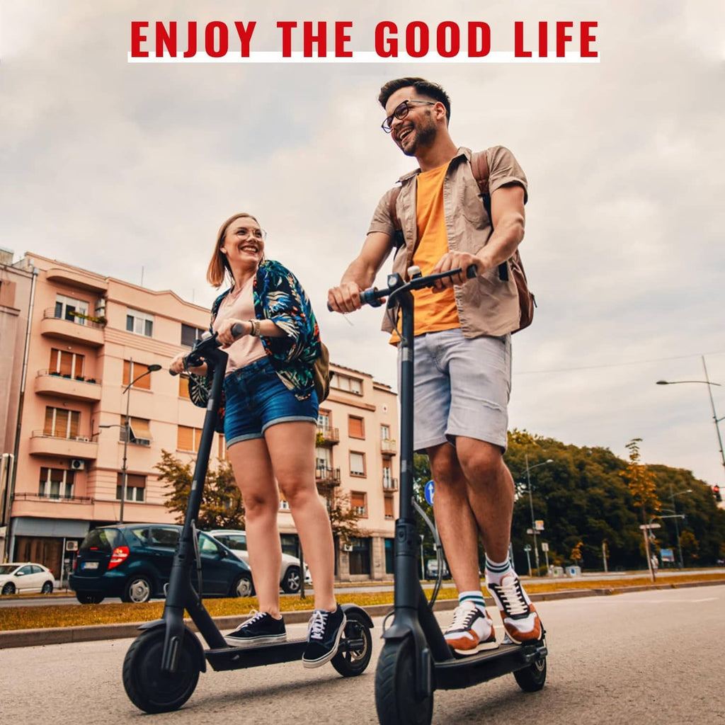 Electric scooters with riders on a city street