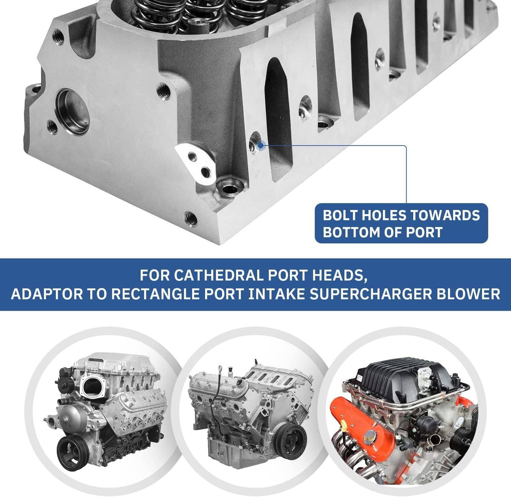 Intake manifold adapter housing with side ports and bolt holes for mounting