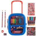 Spider-Man art set with markers and pencils in blue rolling carrying case