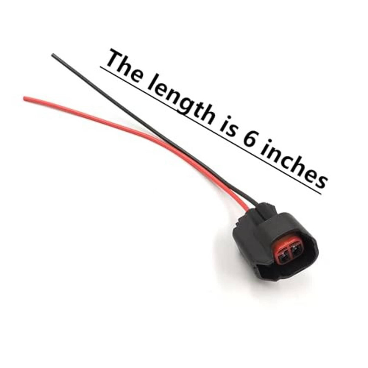 Fuel injector pigtail connector plug with red and black wires