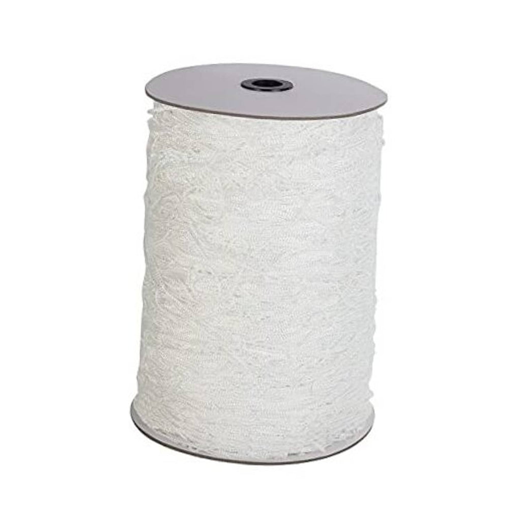 White nylon trellis netting roll with fine square mesh on a gray spool