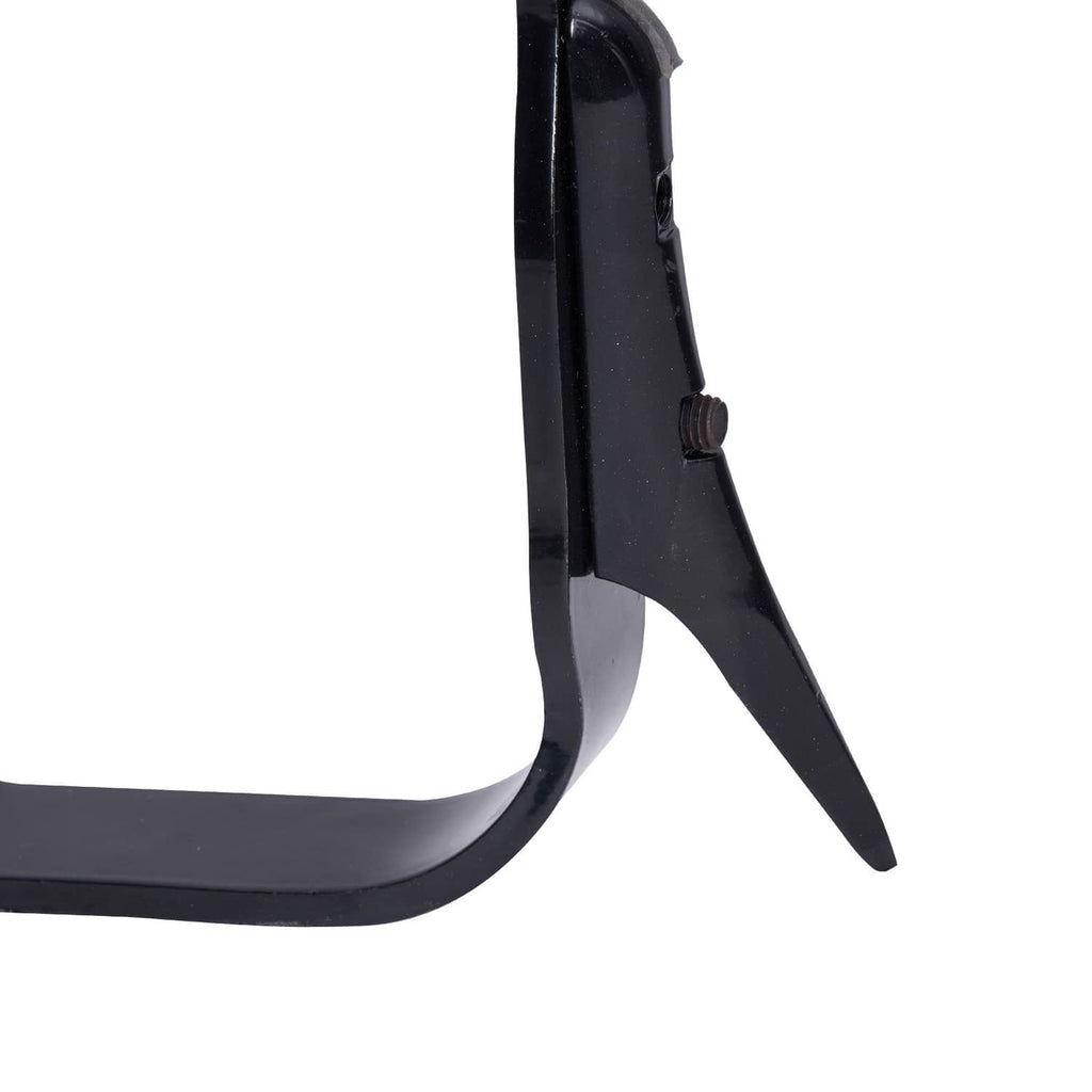 Tree climbing gaff set close-up of black steel spur with pointed blade