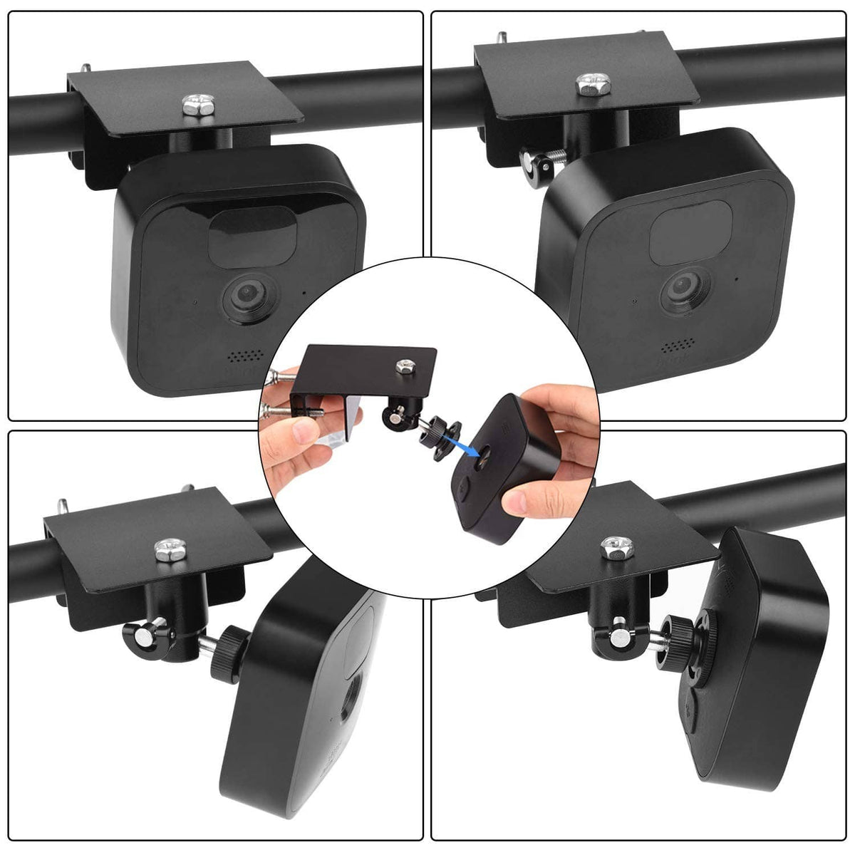 Hands installing black gutter mount bracket with screws and mounting base