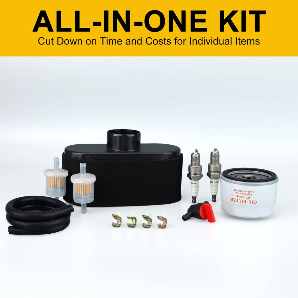 All-in-one tune-up kit set with air filter, foam seal, oil filter, fuel filter, plugs