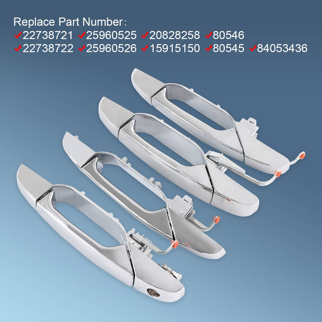 Four chrome door handles with keyhole, white inserts, and orange mounting tabs