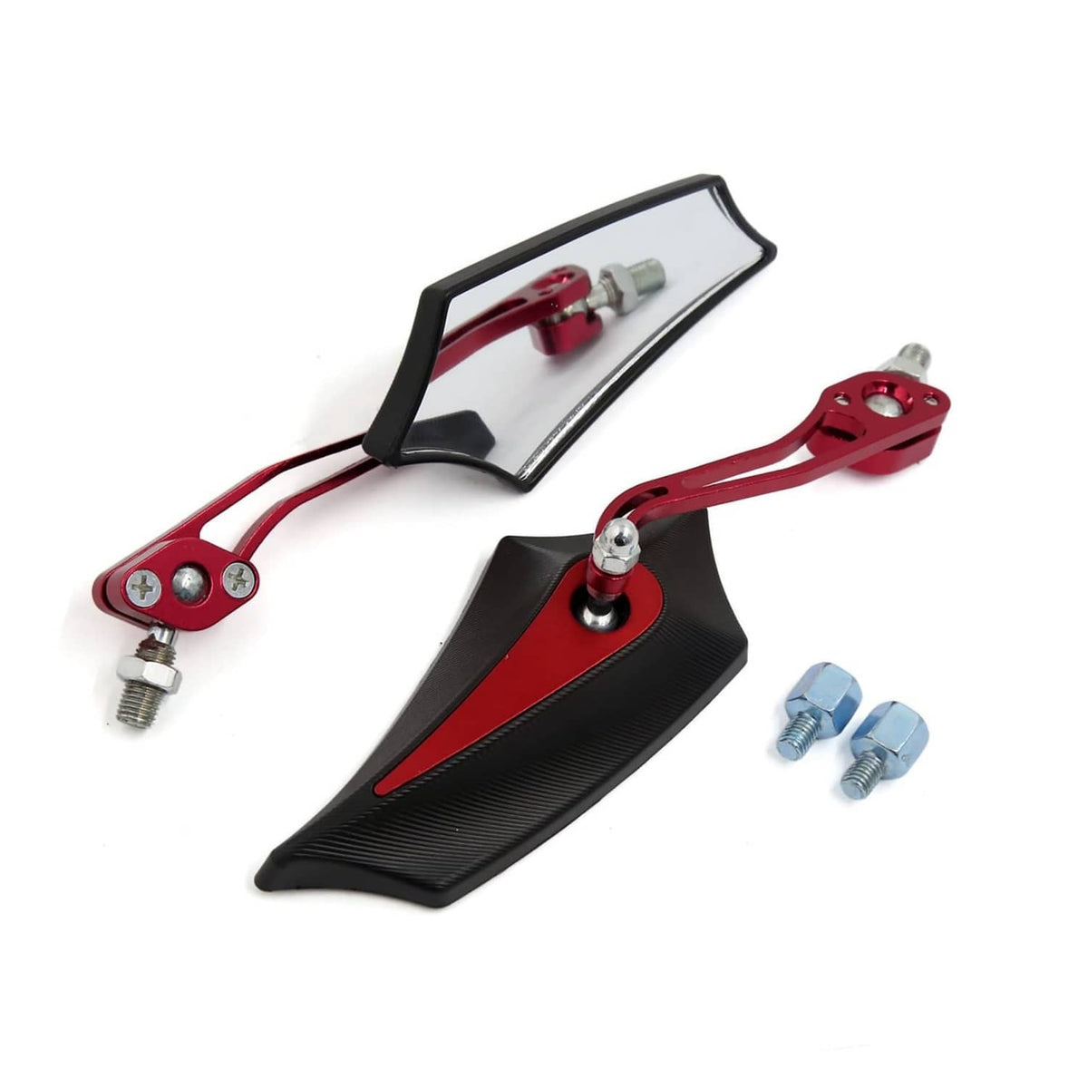 Motorcycle rearview side mirrors pair with red and black aluminum alloy housings