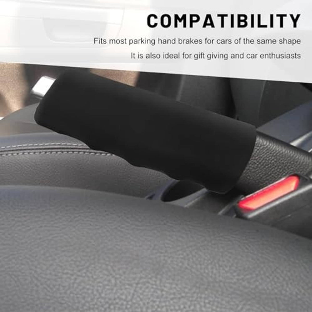 Black waved handbrake cover on parking brake lever area, snug fit