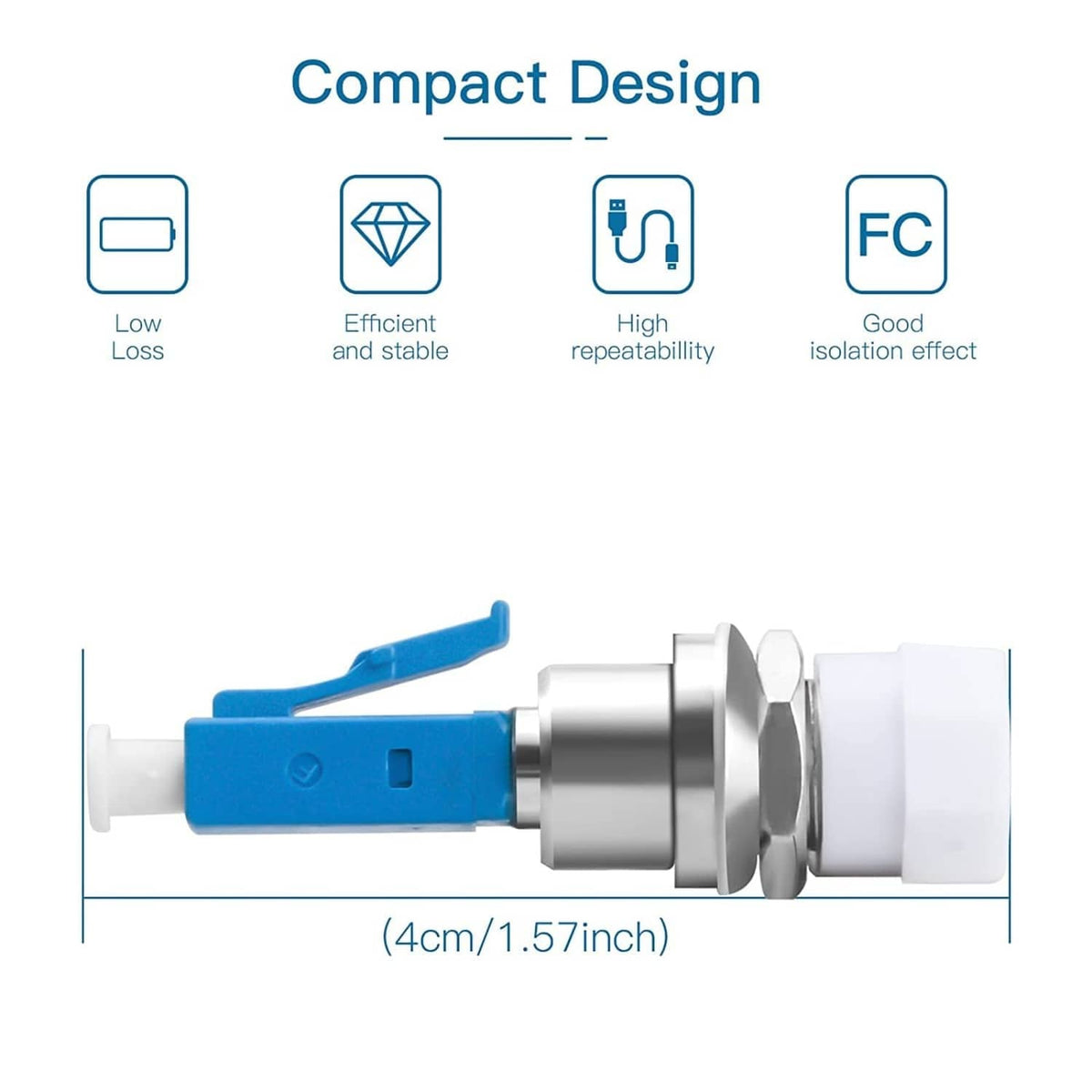 Fiber optic adapter single unit, blue LC male to silver FC female with dust cap
