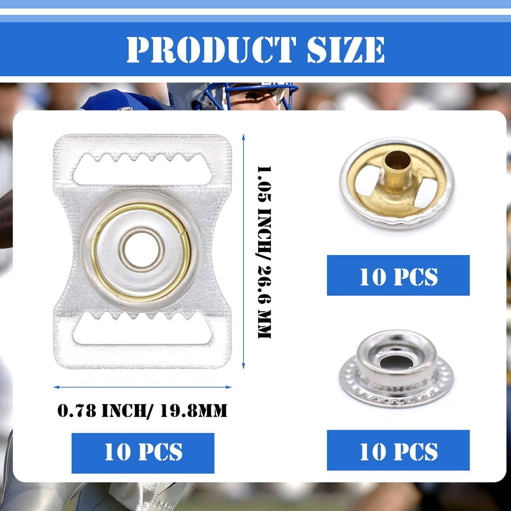 Sports helmet chin strap snap buckle hardware, silver plate with gold and silver snaps