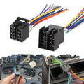 16-pin ISO radio harness adapter with dual black connectors and color-coded wires