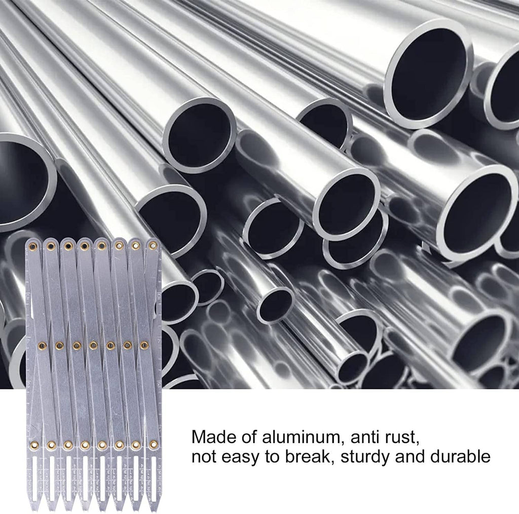 Aluminum sewing gauge on silver metal tubes, with brass pin points along plates