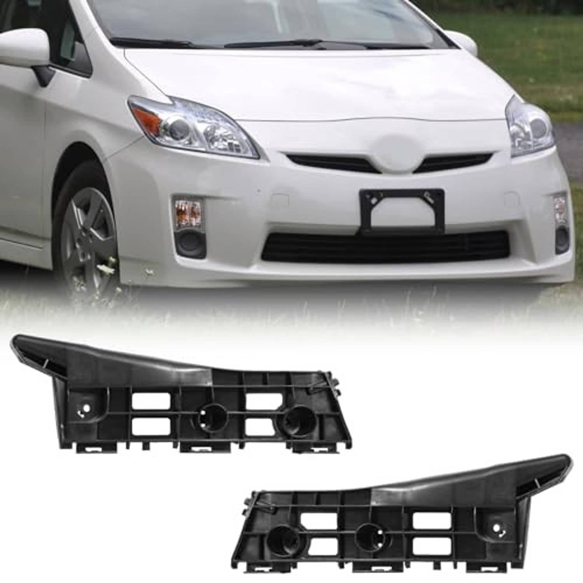 Set of black molded plastic bumper cover bracket retainers with circular mounts