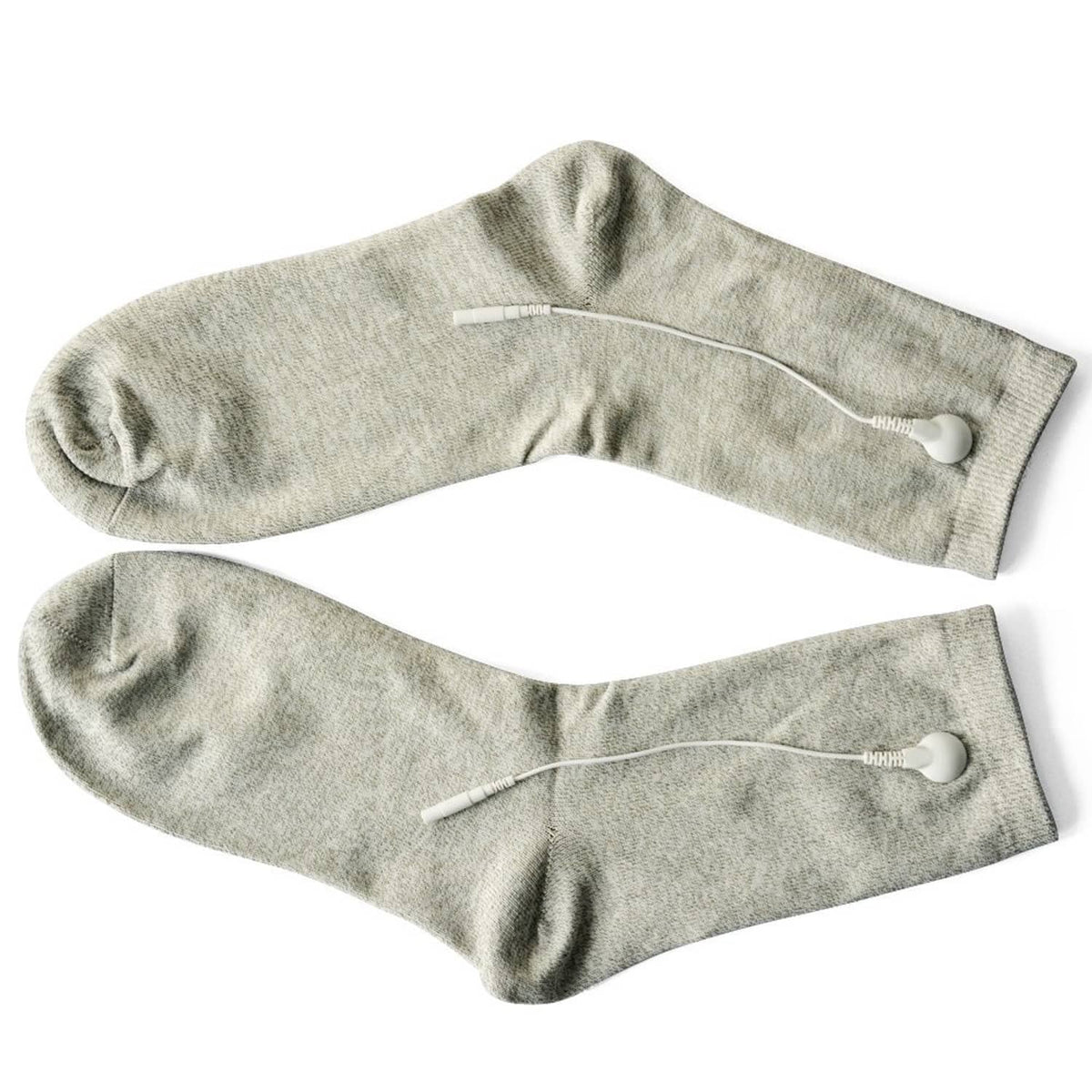 Grey long sleeve conductive electrode gloves with two wired electrode pads