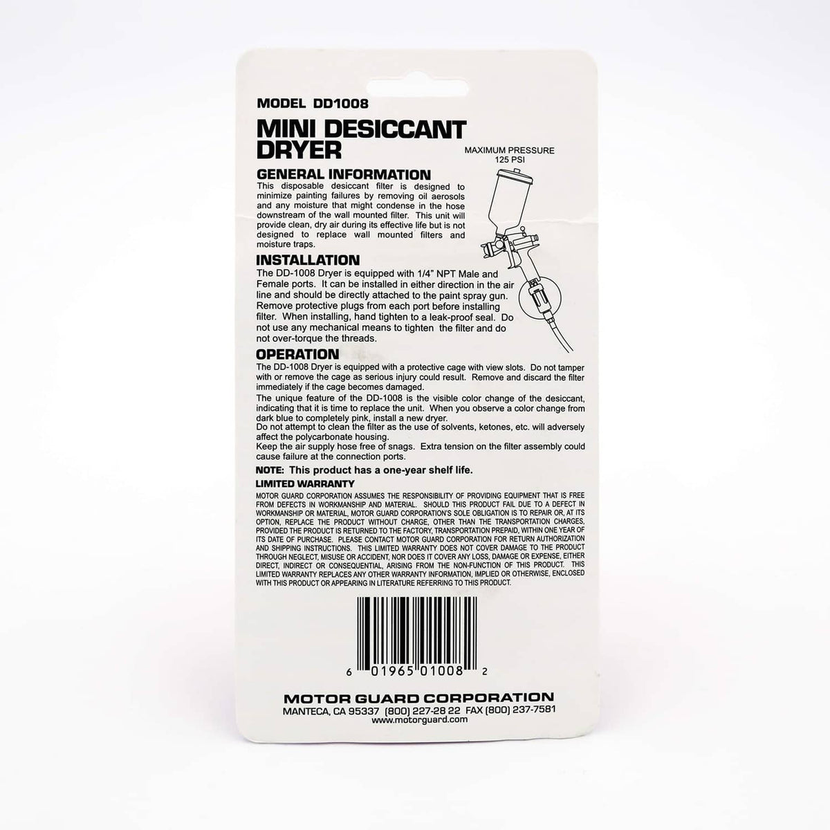 Mini desiccant dryer filter pouch with orange cartridges and product label