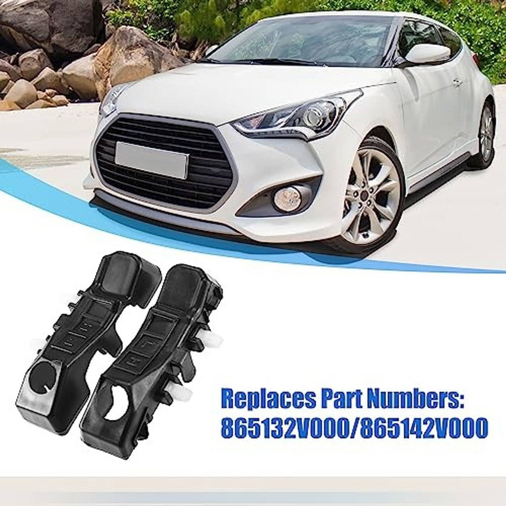 Front bumper mounting support bracket pair in black plastic, side-by-side view
