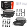 Ceramic front and rear brake pads set with mounting hardware, in box and loose pieces
