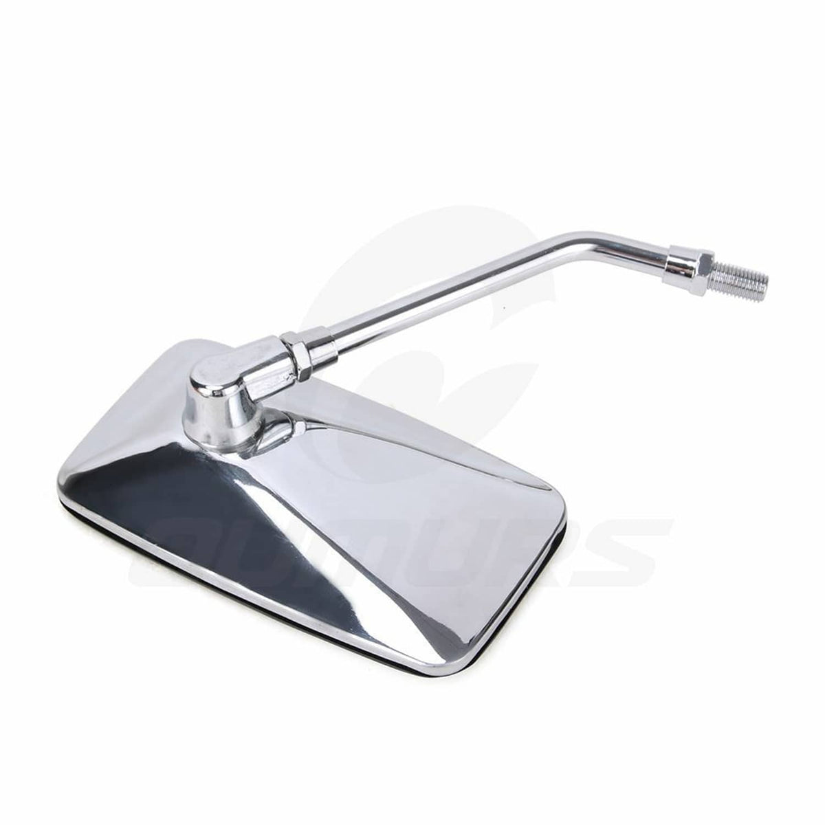 Single chrome square rearview mirror with reflective housing and mounting bolt