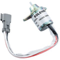 Fuel shut off solenoid with gray electrical plug and cable harness, metallic cylinder