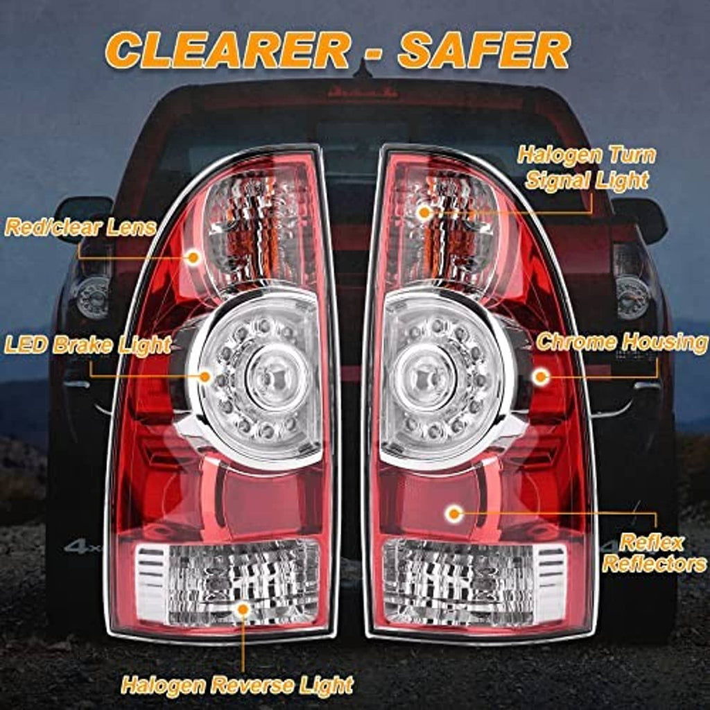 Red rear tail light lamp assembly with clear lens and chrome housing, detailed front view