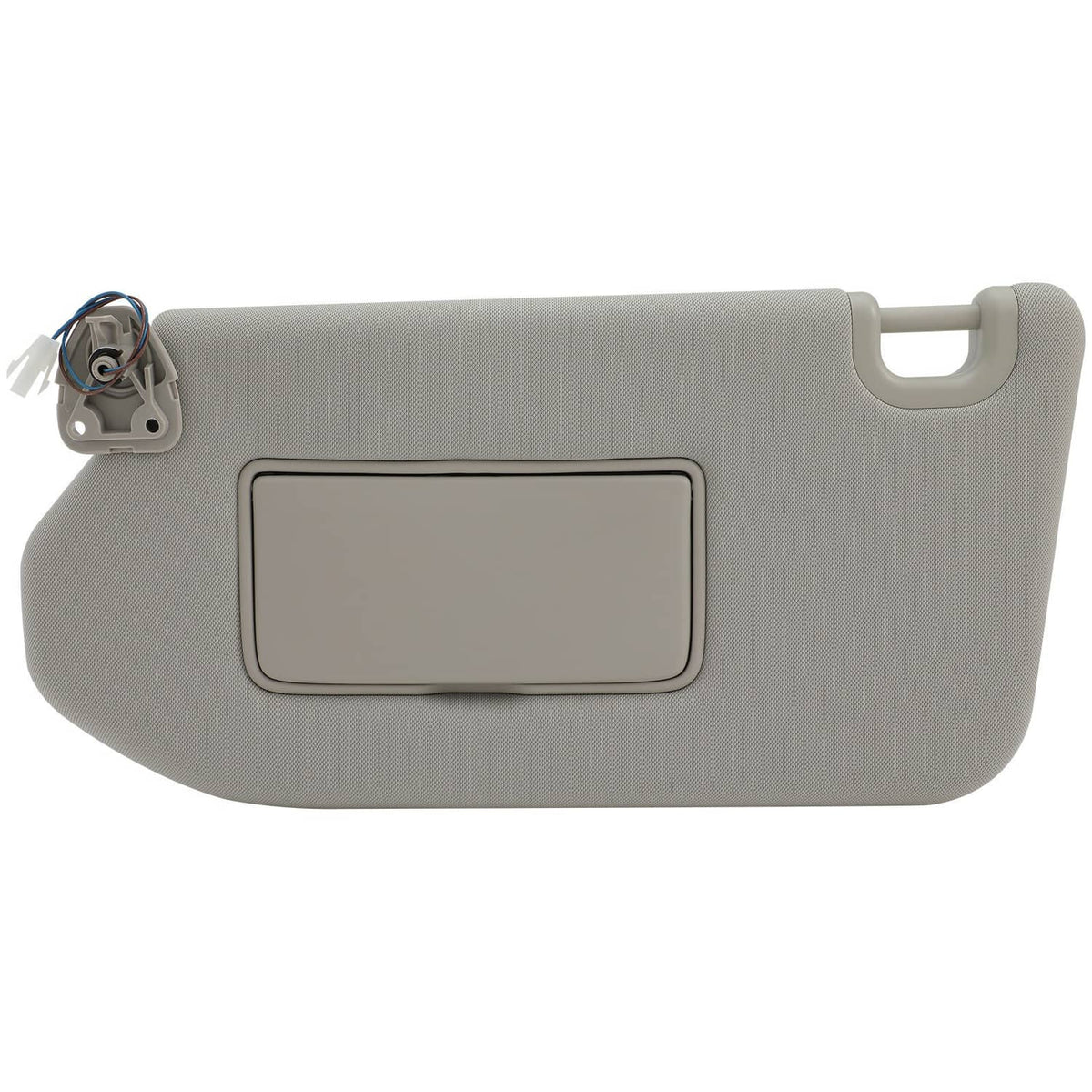 Gray left driver sun visor with rectangular lamp and mirror panels