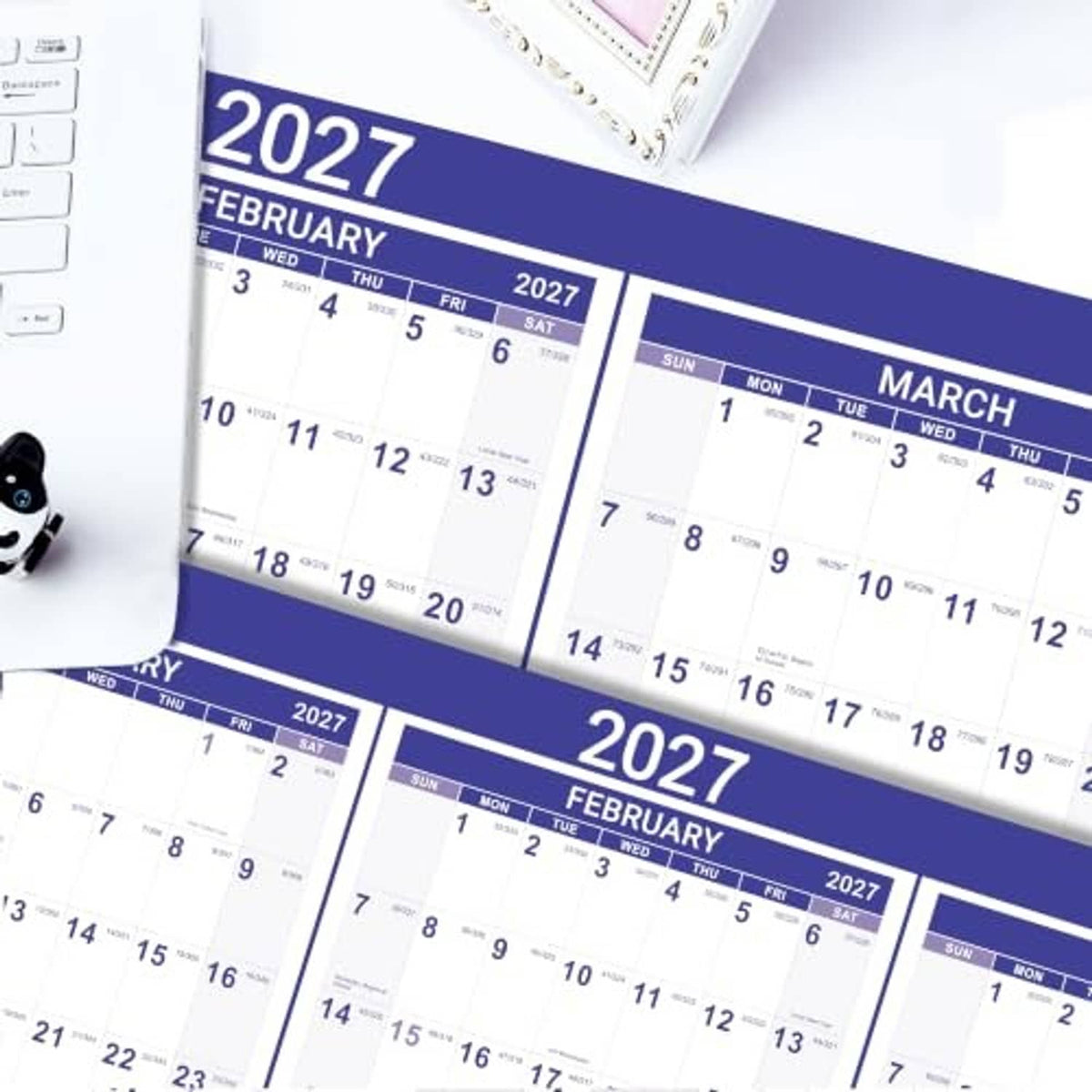 2027 calendar pages with purple borders showing February and March month grids
