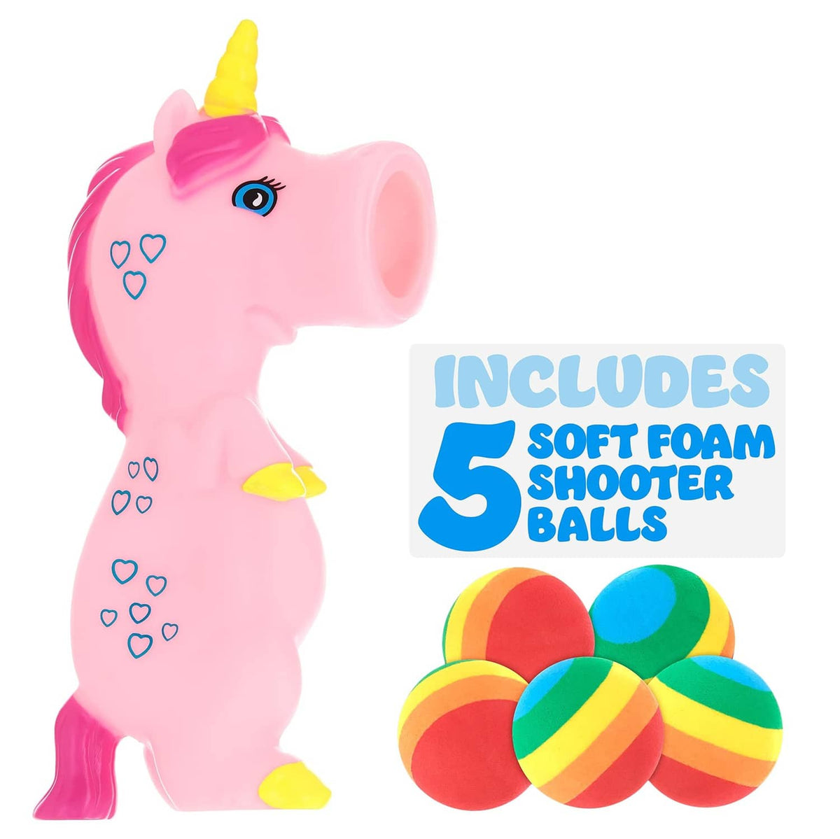 Unicorn foam ball shooter toy with rainbow launcher and foam balls