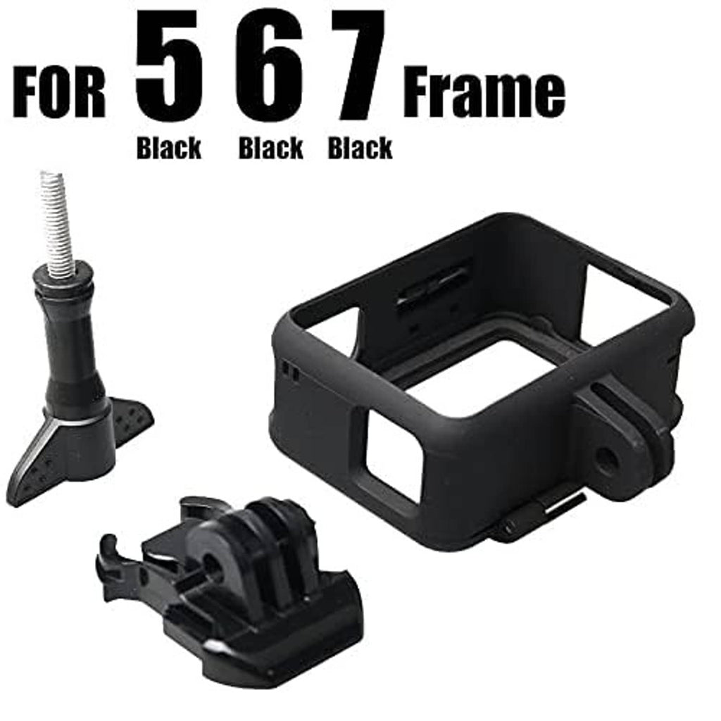 Black action camera frame mount set with corner cage and base bracket components