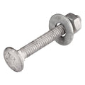 Galvanized carriage bolt with round head and threaded shank, silver-gray finish