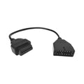 OBD adapter cable with OBD1 12-pin and OBD2 16-pin connectors, black cord