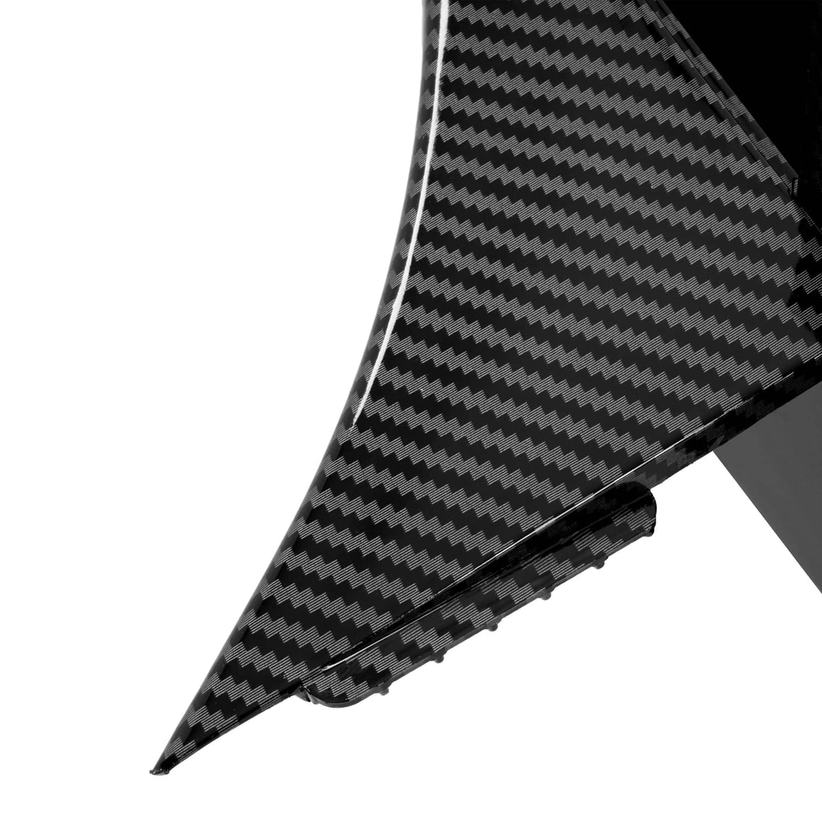 Carbon fiber-style dash compartment side piece with textured carbon pattern and edge trim