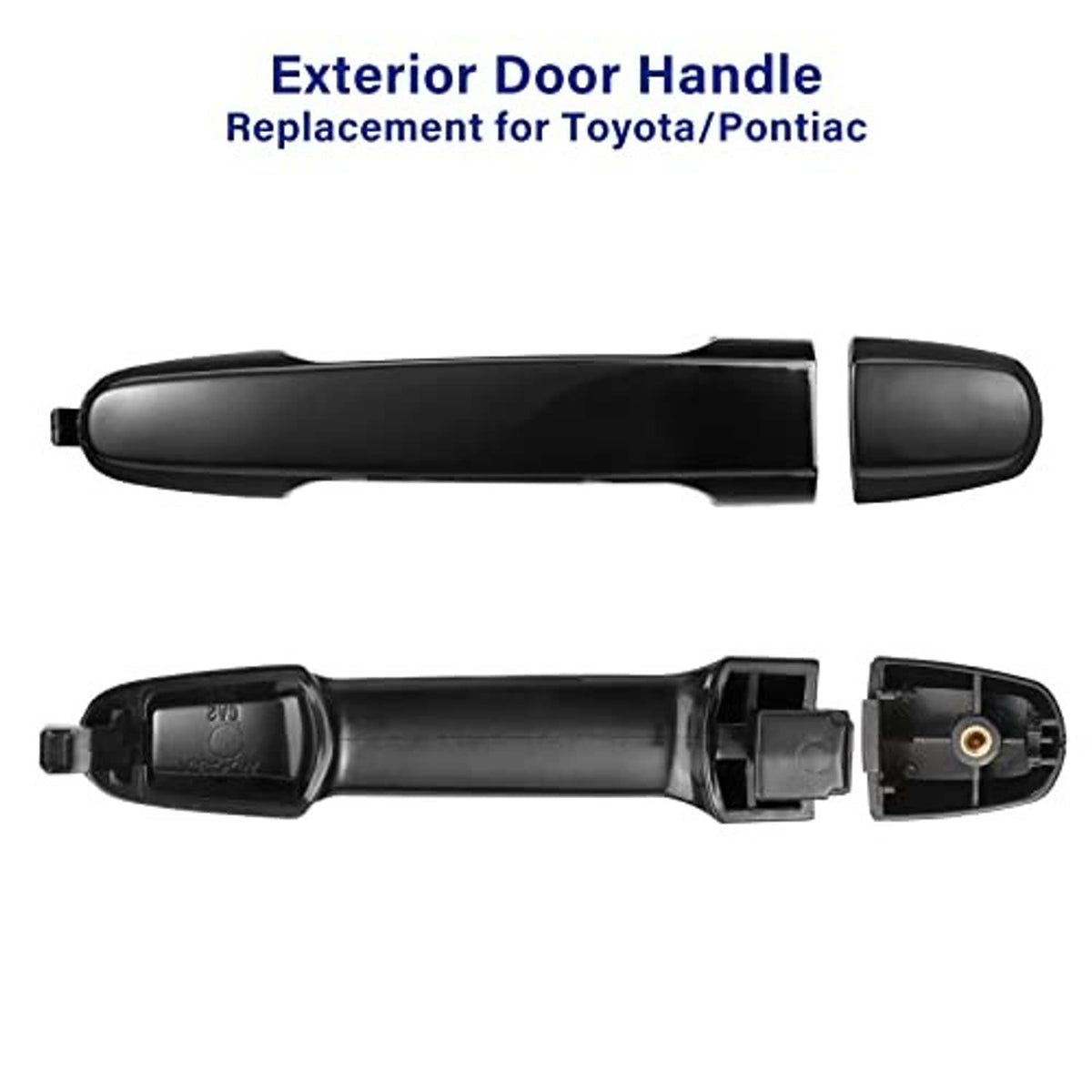 Exterior door handle set with internal mounting components; dark black finish.